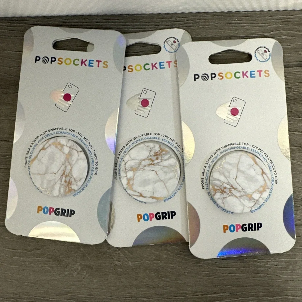 Lot Of 3 PopSockets Phone Grip Stand Gold Lutz Marble POPGRIP Popsocket